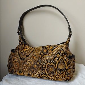 🔥HP🔥Fossil Tapestry Leather Trim Satchel Purse Handbag